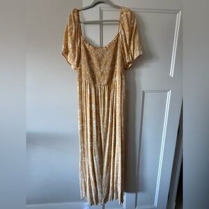 Smocked Bodice Yellow Floral Maxi Dress